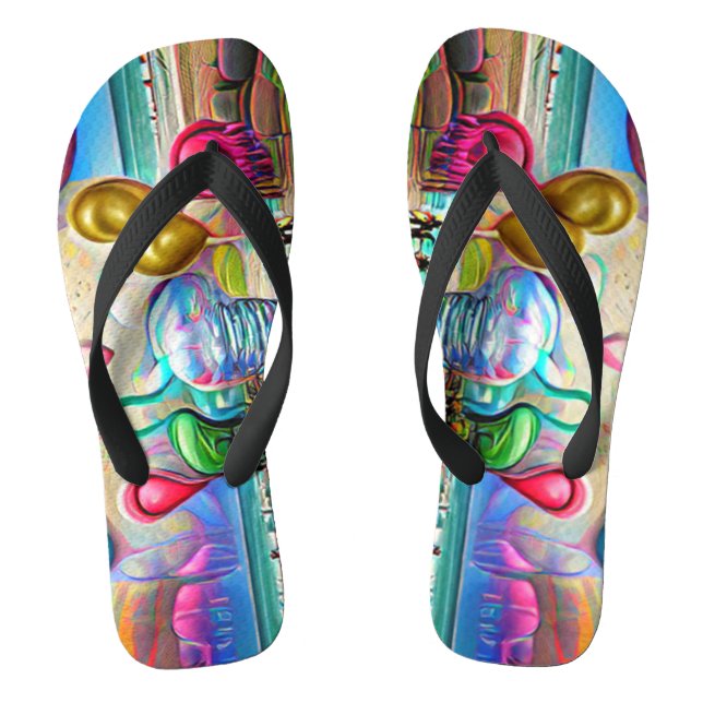 Psychedelic Balloons Colorful Created Flip Flops (Footbed)