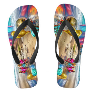 Psychedelic Balloons Colorful Created Flip Flops
