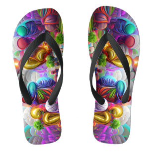 Psychedelic Balloons Colorful Created Flip Flops