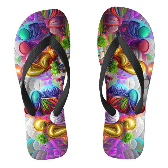 Psychedelic Balloons Colorful Created Flip Flops (Footbed)