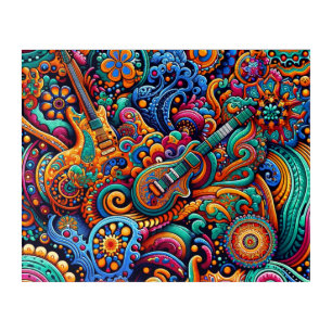 Psychedelic Batik Guitar Art–Colorful Retro Music Acrylic Print