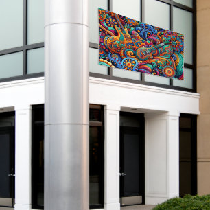 Psychedelic Batik Guitar Art–Colorful Retro Music Banner