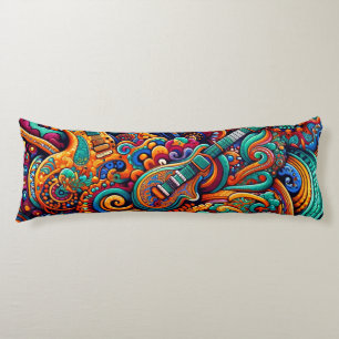 Psychedelic Batik Guitar Art–Colorful Retro Music Body Pillow
