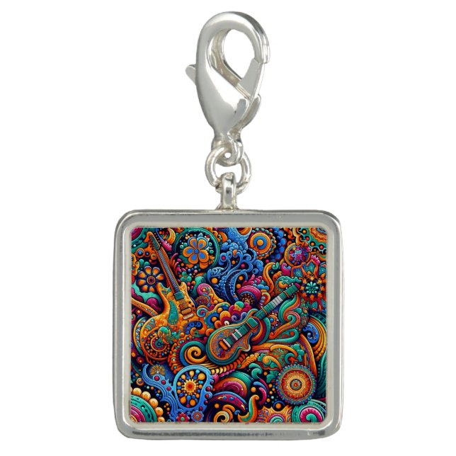 Psychedelic Batik Guitar Art–Colorful Retro Music Charm (Front)