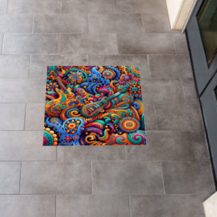 Psychedelic Batik Guitar Art–Colorful Retro Music Floor Decals