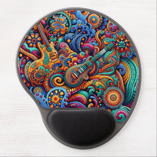 Psychedelic Batik Guitar Art–Colorful Retro Music Gel Mouse Pad