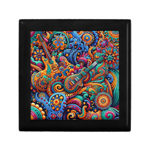 Psychedelic Batik Guitar Art–Colorful Retro Music Gift Box