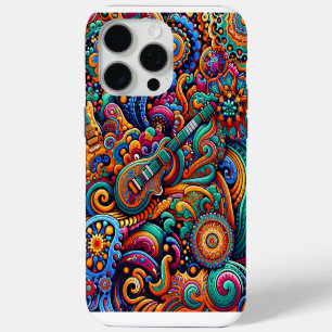 Psychedelic Batik Guitar Art–Colorful Retro Music iPhone 15 Pro Max Case