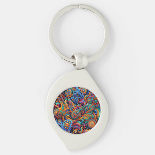 Psychedelic Batik Guitar Art–Colorful Retro Music Keychain