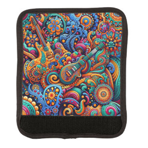 Psychedelic Batik Guitar Art–Colorful Retro Music Luggage Handle Wrap