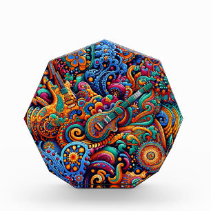 Psychedelic Batik Guitar Art–Colorful Retro Music Photo Block