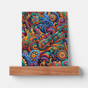 Psychedelic Batik Guitar Art–Colorful Retro Music Picture Ledge