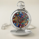 Psychedelic Batik Guitar Art–Colorful Retro Music Pocket Watch<br><div class="desc">This vibrant and intricate artwork combines the essence of psychedelic 60s and 70s music culture with detailed batik-inspired patterns. Featuring electric guitars embedded in swirling, colorful floral and paisley elements, this design is a celebration of music and creativity. The rich, bold color palette of blues, oranges, greens, and reds makes...</div>