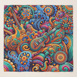 Psychedelic Batik Guitar Art–Colorful Retro Music Scarf