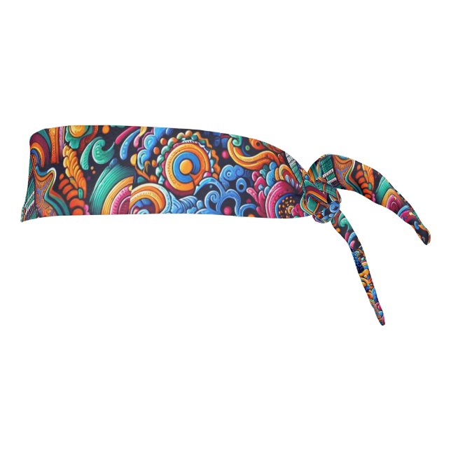Psychedelic Batik Guitar Art–Colorful Retro Music Tie Headband (Rotate 90)