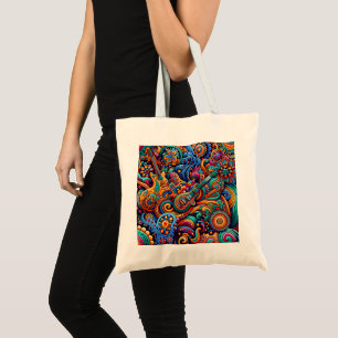 Psychedelic Batik Guitar Art–Colorful Retro Music Tote Bag