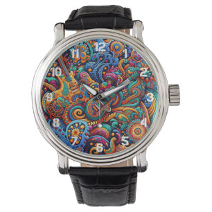 Psychedelic Batik Guitar Art–Colorful Retro Music Watch