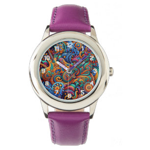 Psychedelic Batik Guitar Art–Colorful Retro Music Watch