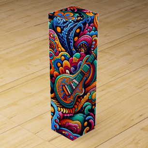Psychedelic Batik Guitar Art–Colorful Retro Music Wine Box