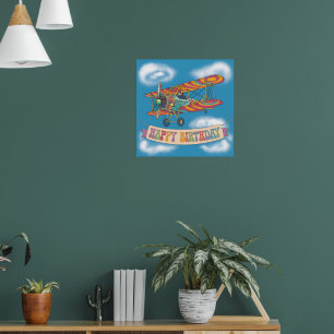 psychedelic biplane flying over banner poster