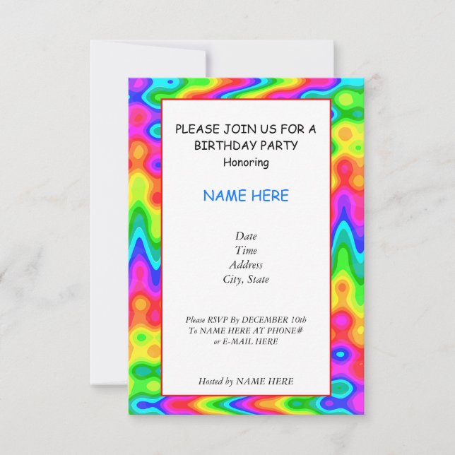 Psychedelic Birthday Party Invitation Card (Front)