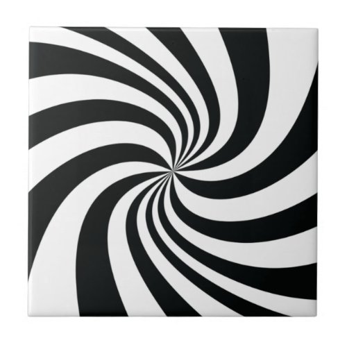 Psychedelic Black White Swirl Cool Trippy Spiral Ceramic Tile