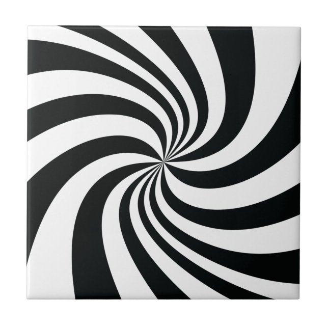 Psychedelic Black White Swirl Cool Trippy Spiral Ceramic Tile (Front)