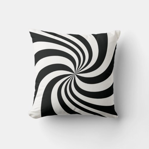 Psychedelic Black White Swirl Cool Trippy Spiral Throw Pillow