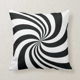 Psychedelic Black White Swirl Cool Trippy Spiral Throw Pillow