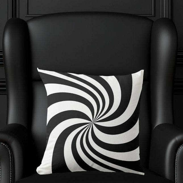 Psychedelic Black White Swirl Cool Trippy Spiral Throw Pillow (Creator Uploaded)