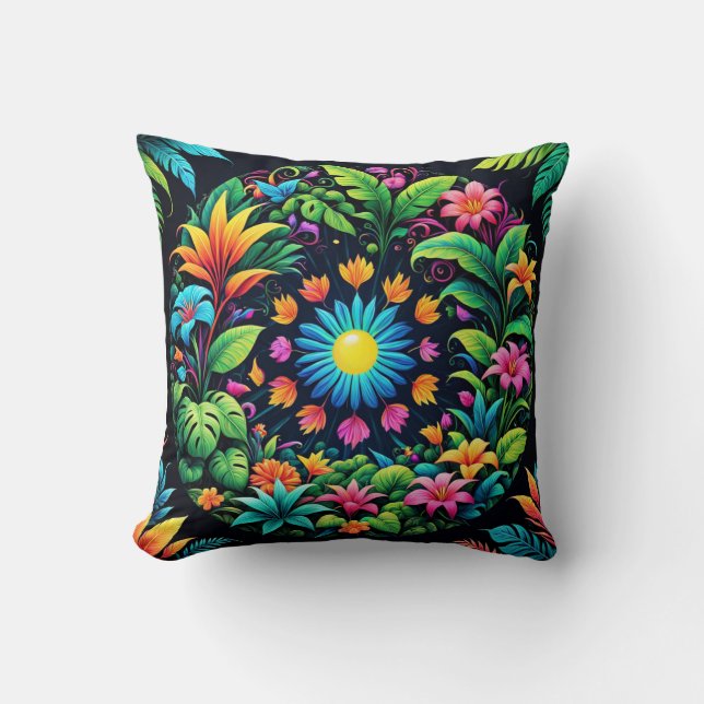 Psychedelic blooms throw pillow (Front)