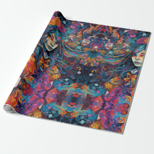 Psychedelic Blue Alice in wonderland Theme Wrapping Paper