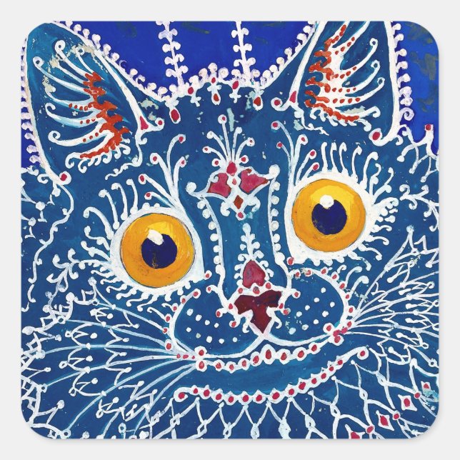 Psychedelic Blue Cat by Louis Wain Square Sticker (Front)