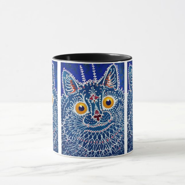 Psychedelic Blue Cat Painting by Louis Wain Mug (Center)