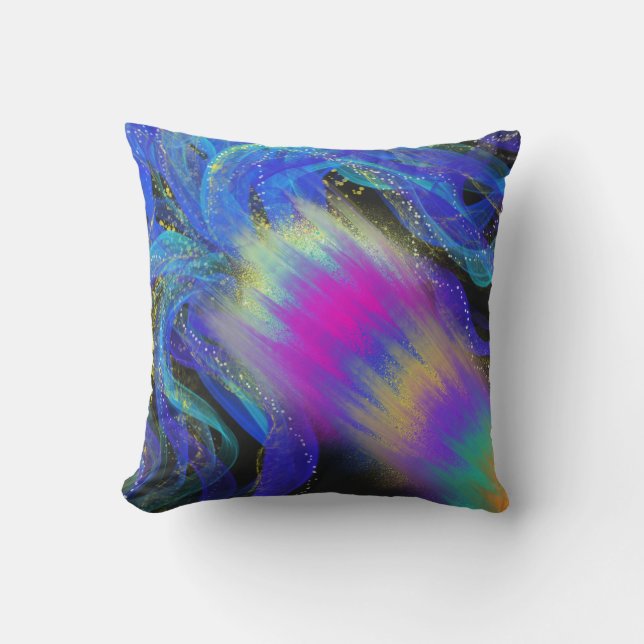 Psychedelic Blue Painting & 'Wonderful' Word Art Throw Pillow (Front)