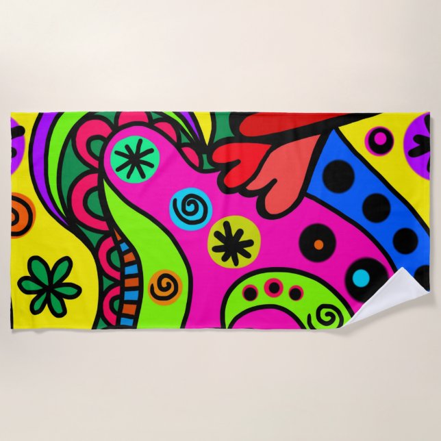 Psychedelic Bohemian Hippie Colorful Beach Towel (Front)