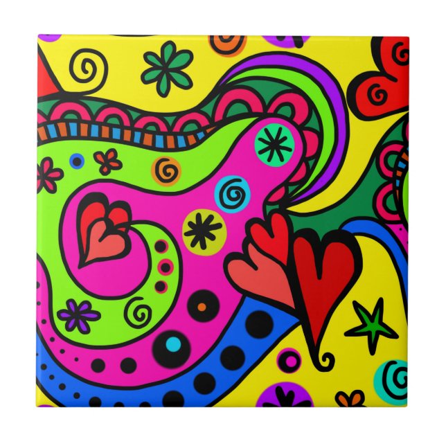Psychedelic Bohemian Hippie Decorative Tiles (Front)