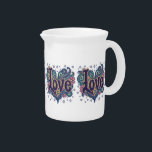 Psychedelic Boho Love Lettering with Floral Accent Beverage Pitcher<br><div class="desc">This vibrant and whimsical design radiates groovy, free-spirited energy with its bold "Love" lettering surrounded by swirling paisley, celestial stars, and delicate floral accents. Inspired by the psychedelic and boho aesthetics, this artwork brings together a dreamy fusion of retro '70s vibes and intricate folk-art patterns. The deep, rich colors contrast...</div>