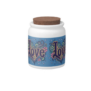 Psychedelic Boho Love Lettering with Floral Accent Candy Jar
