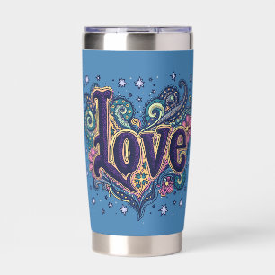 Psychedelic Boho Love Lettering with Floral Accent Insulated Tumbler