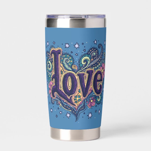 Psychedelic Boho Love Lettering with Floral Accent Insulated Tumbler (Front)
