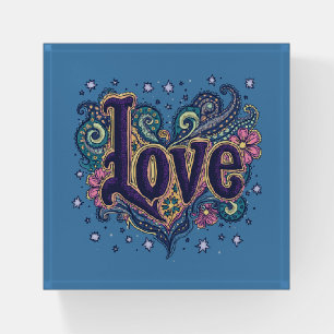 Psychedelic Boho Love Lettering with Floral Accent Paperweight