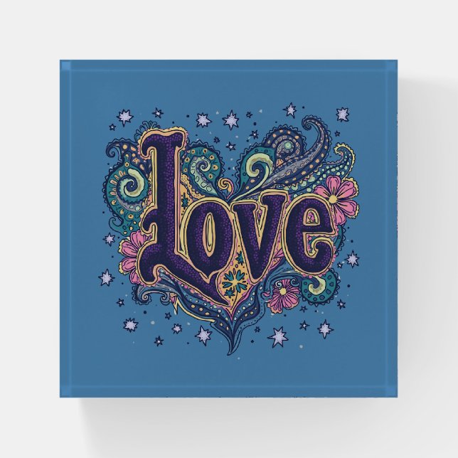 Psychedelic Boho Love Lettering with Floral Accent Paperweight (Front)