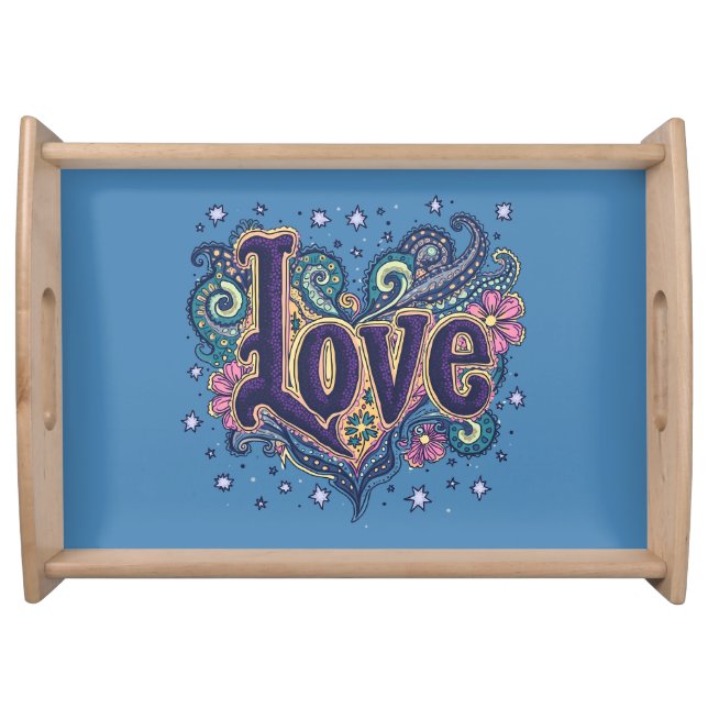 Psychedelic Boho Love Lettering with Floral Accent Serving Tray (Front)