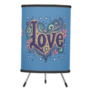 Psychedelic Boho Love Lettering with Floral Accent Tripod Lamp