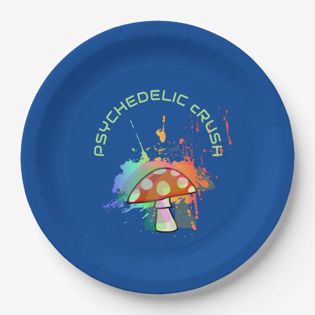 Psychedelic Boho Retro Party Amanita Mushroom Paper Plates (Front)