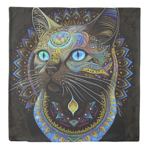 Psychedelic Bombay Cat in Blue   Duvet Cover
