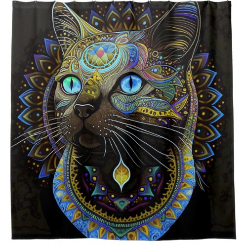 Psychedelic Bombay Cat in Blue   Shower Curtain