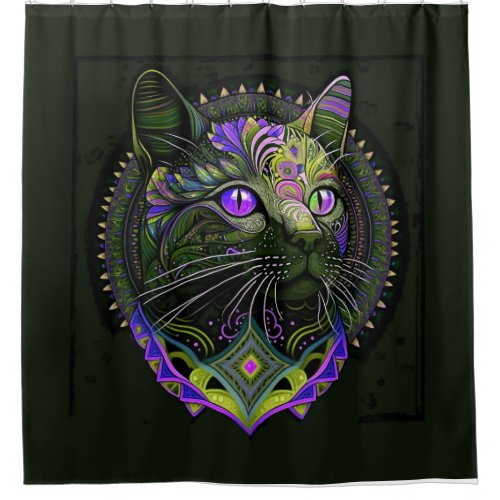 Psychedelic Bombay Cat in Purple   Shower Curtain
