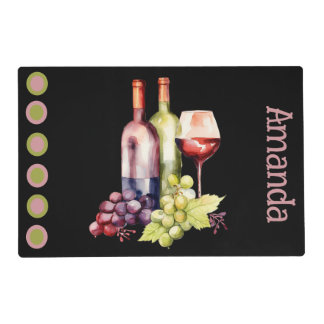Psychedelic Bottle and Grapes with Glasses Art Placemat